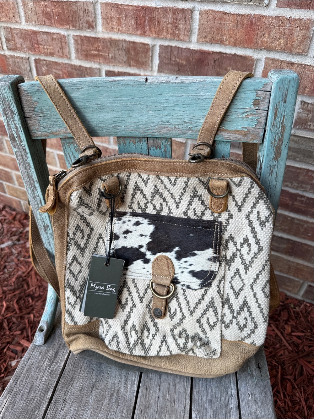 Myra Bag Amber Hairon Pocket Tan, Cream & Black Patterned Backpack Bag